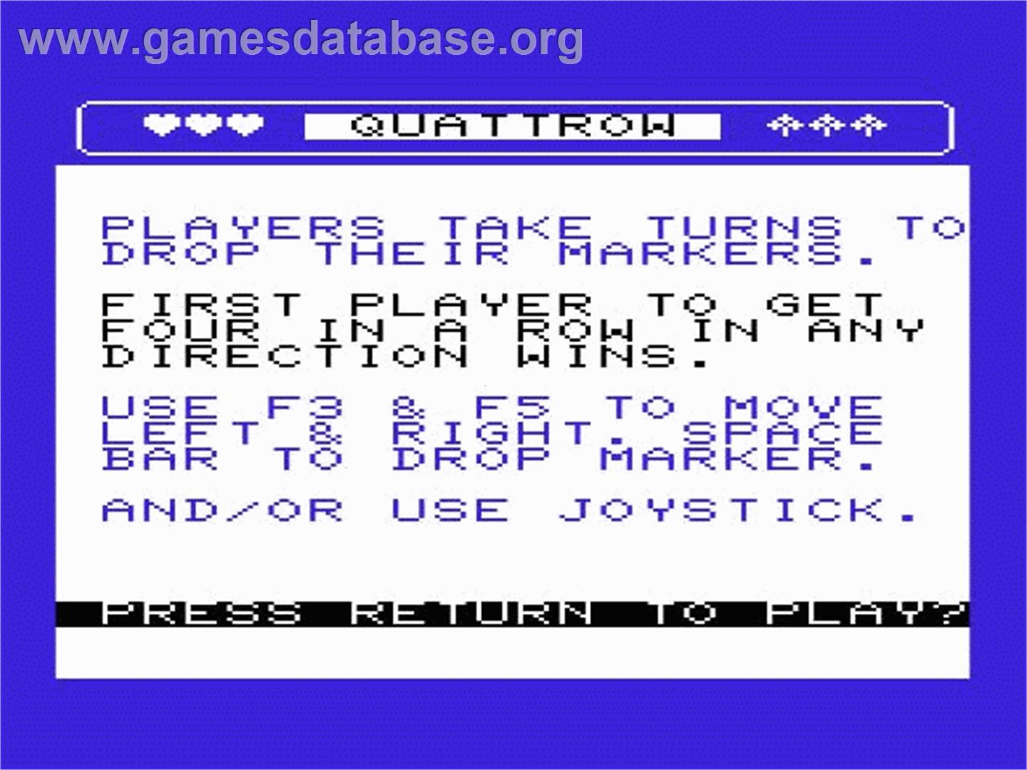 Quattrow - Commodore VIC-20 - Artwork - Title Screen