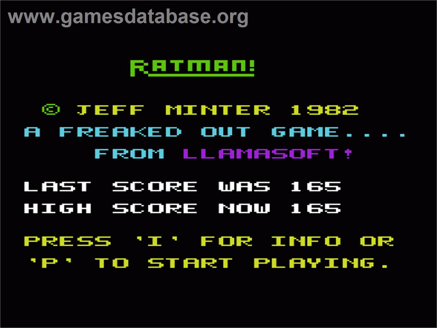Rat Man - Commodore VIC-20 - Artwork - Title Screen