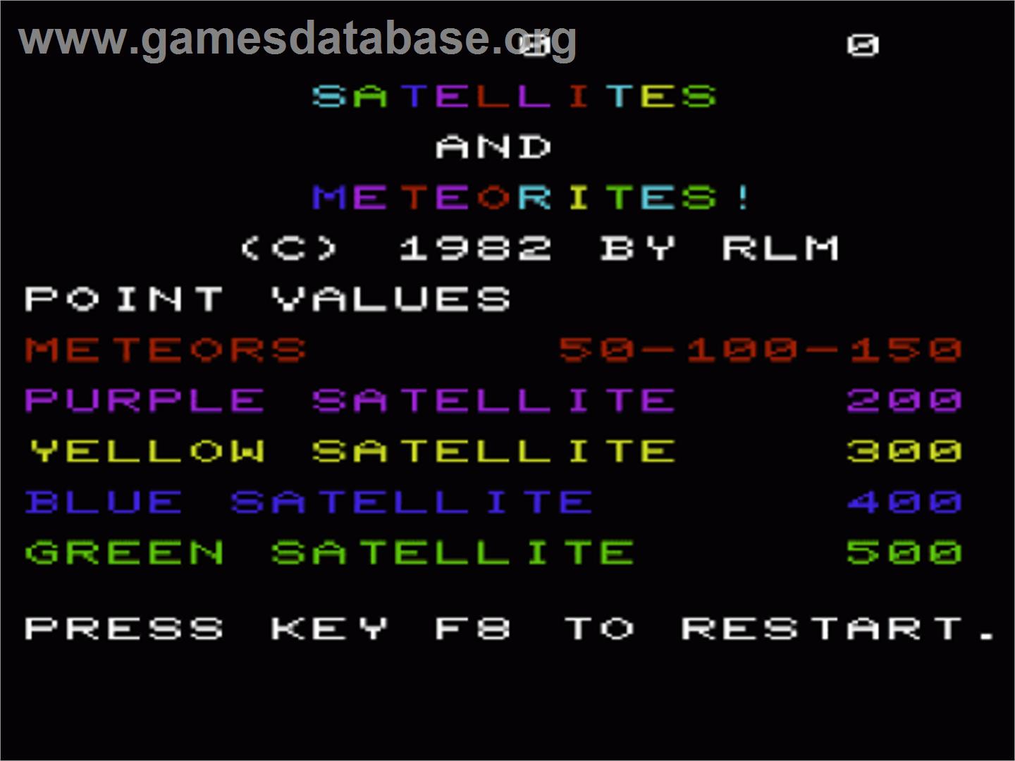 Satellites And Meteorites - Commodore VIC-20 - Artwork - Title Screen
