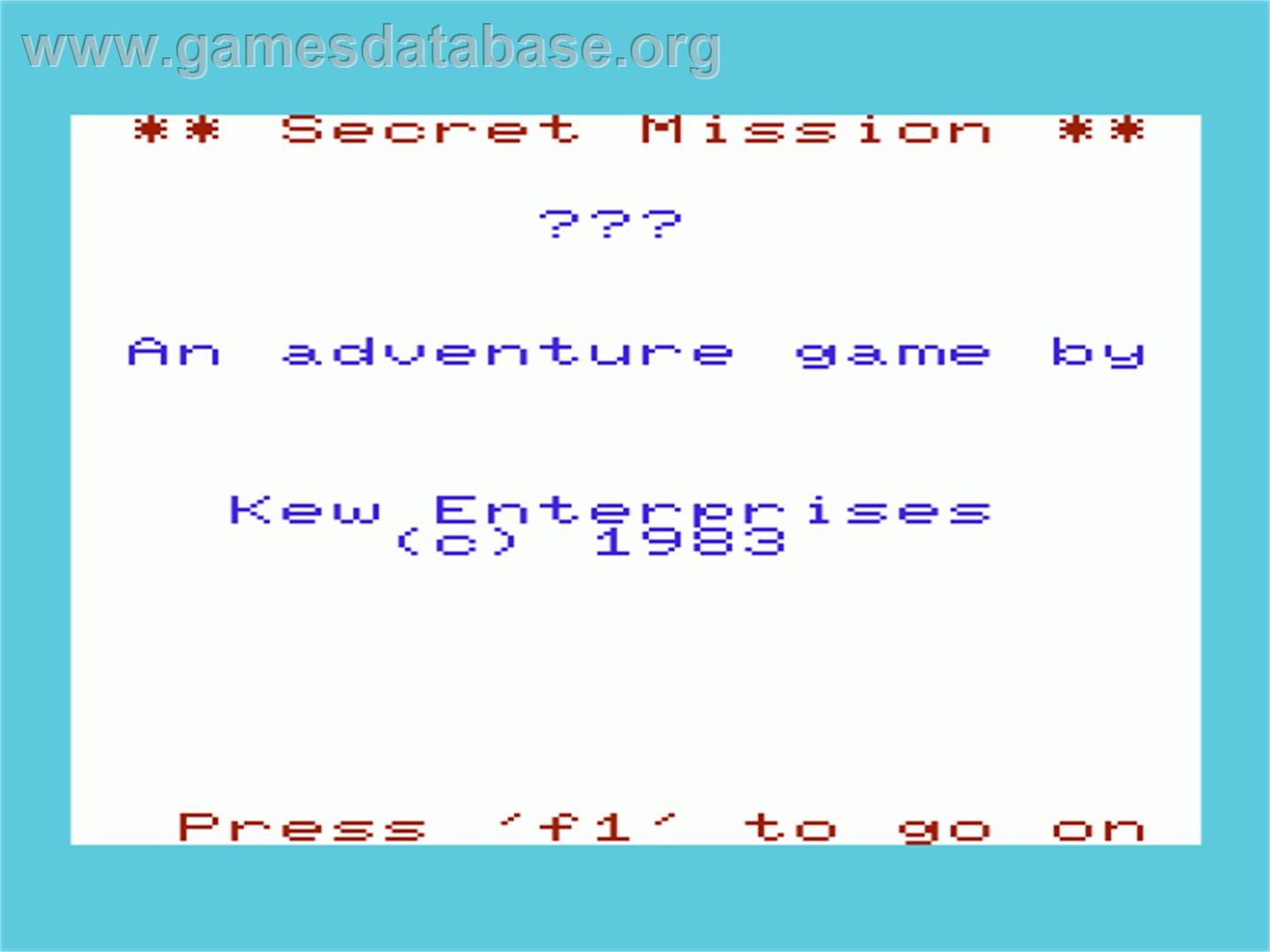 Secret Mission - Commodore VIC-20 - Artwork - Title Screen