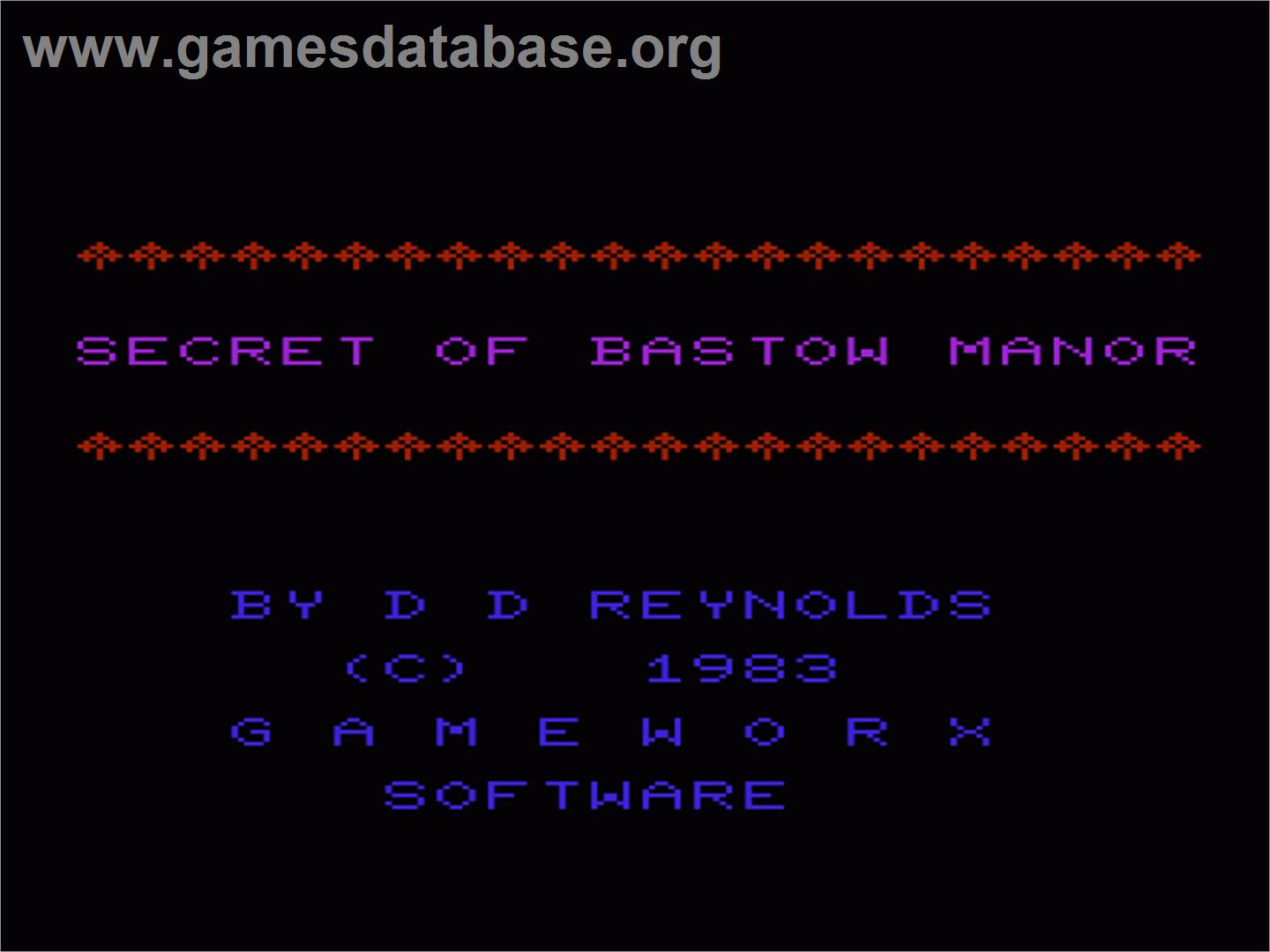 Secret Of Bastow Manor, The - Commodore VIC-20 - Artwork - Title Screen