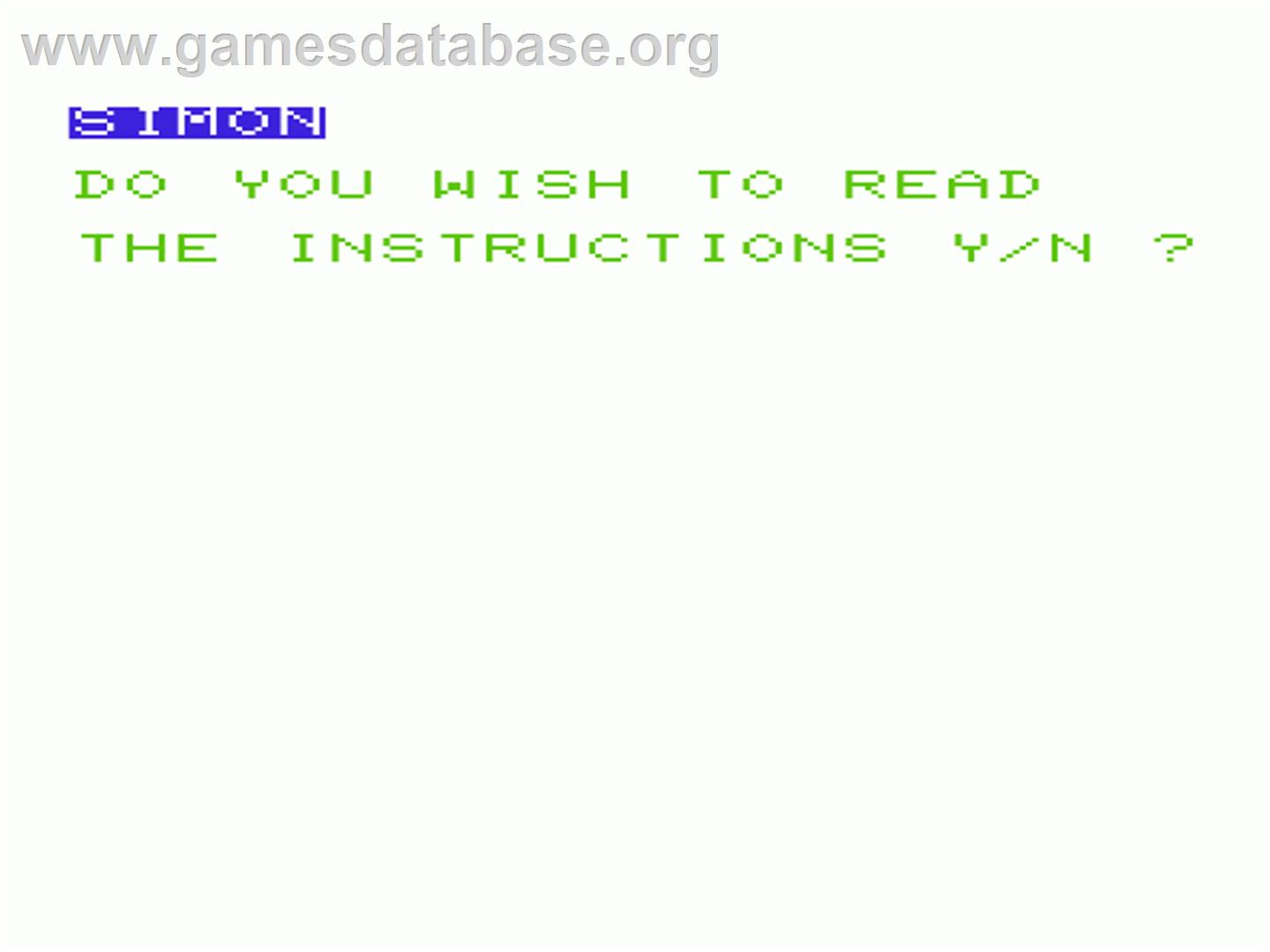 Simon - Commodore VIC-20 - Artwork - Title Screen