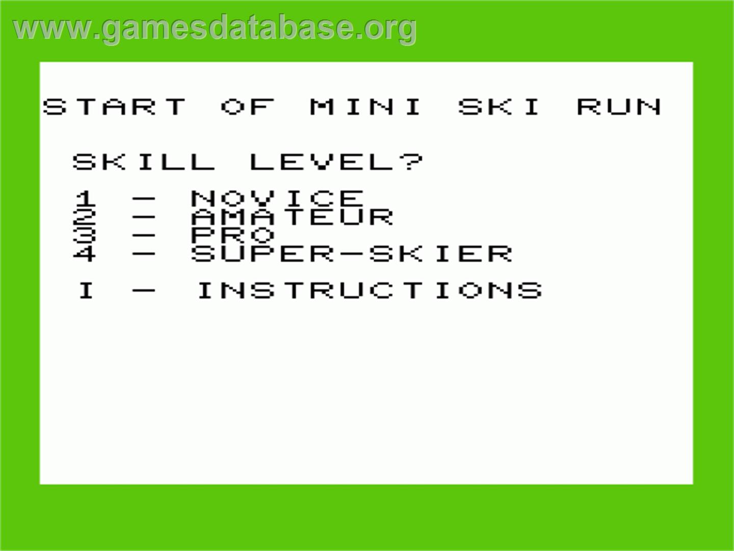 Ski - Commodore VIC-20 - Artwork - Title Screen