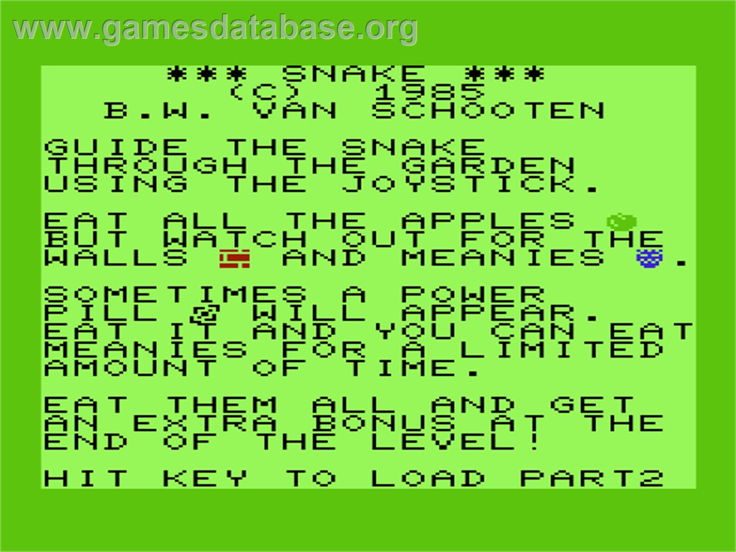 Snake - Commodore VIC-20 - Artwork - Title Screen