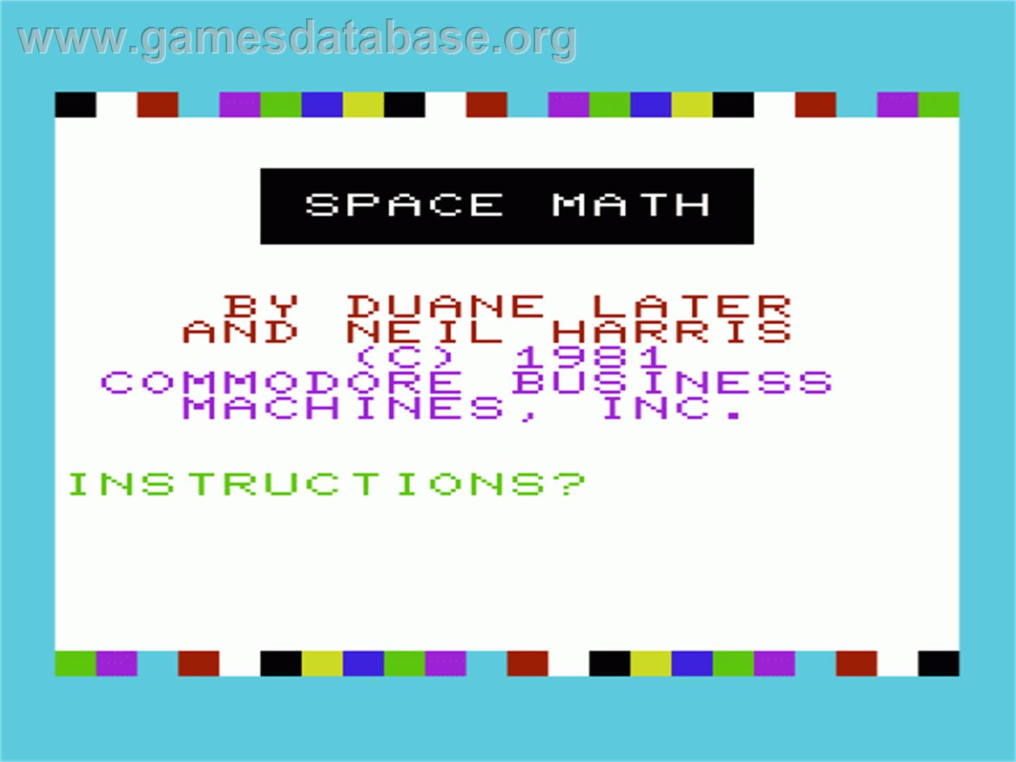 Space Math - Commodore VIC-20 - Artwork - Title Screen