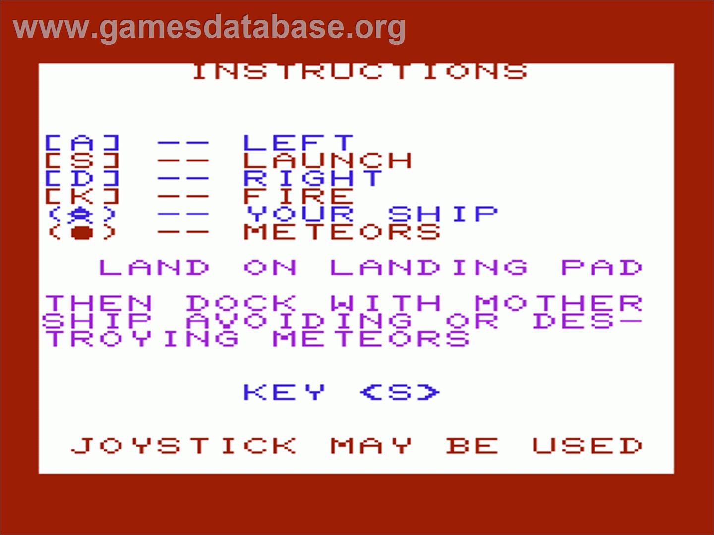 Space Rescue - Commodore VIC-20 - Artwork - Title Screen