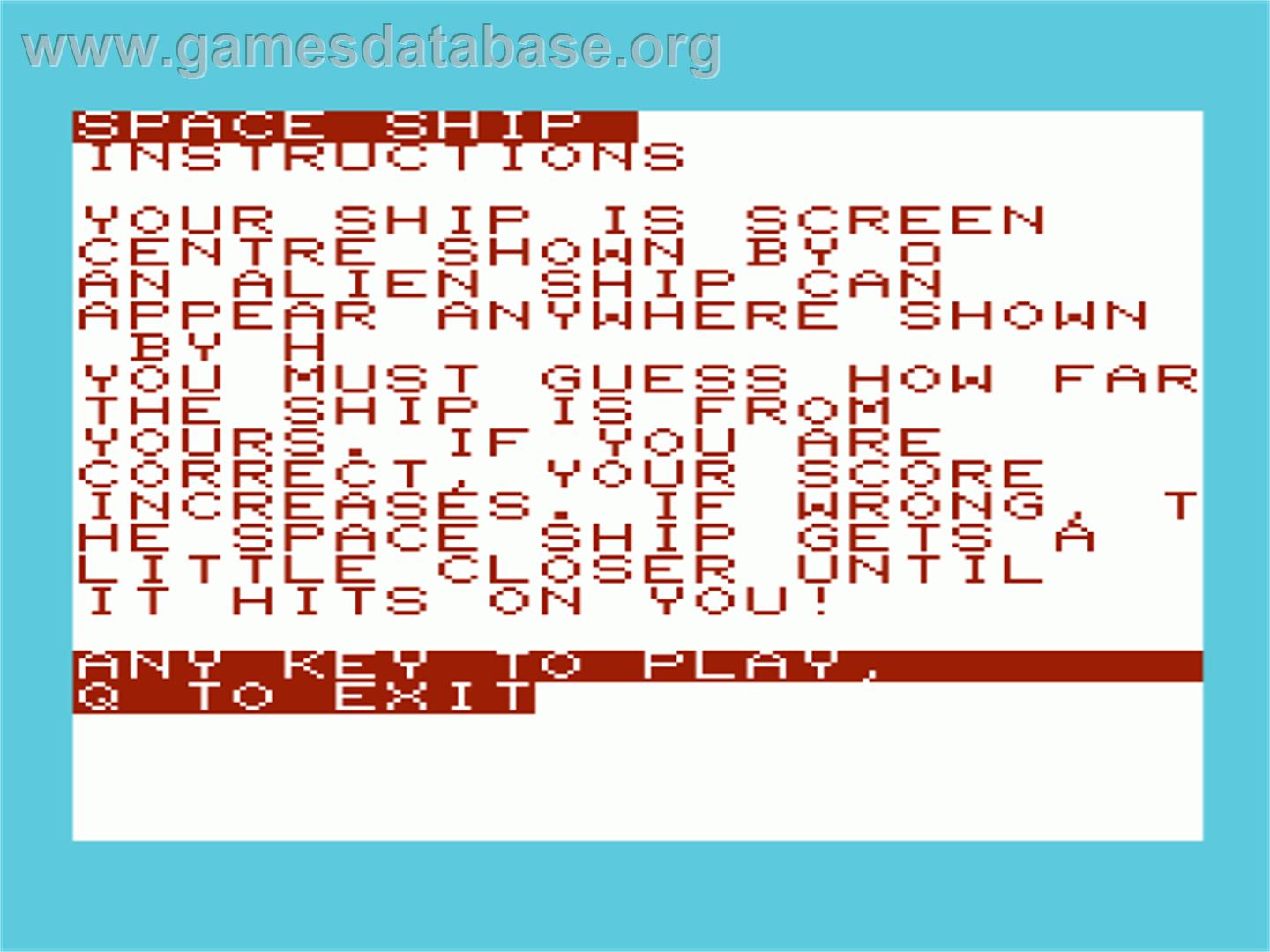 Space Ship - Commodore VIC-20 - Artwork - Title Screen