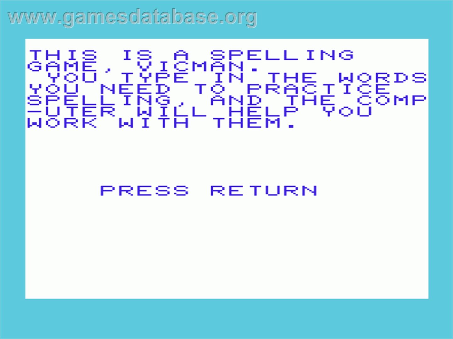 Spell - Commodore VIC-20 - Artwork - Title Screen