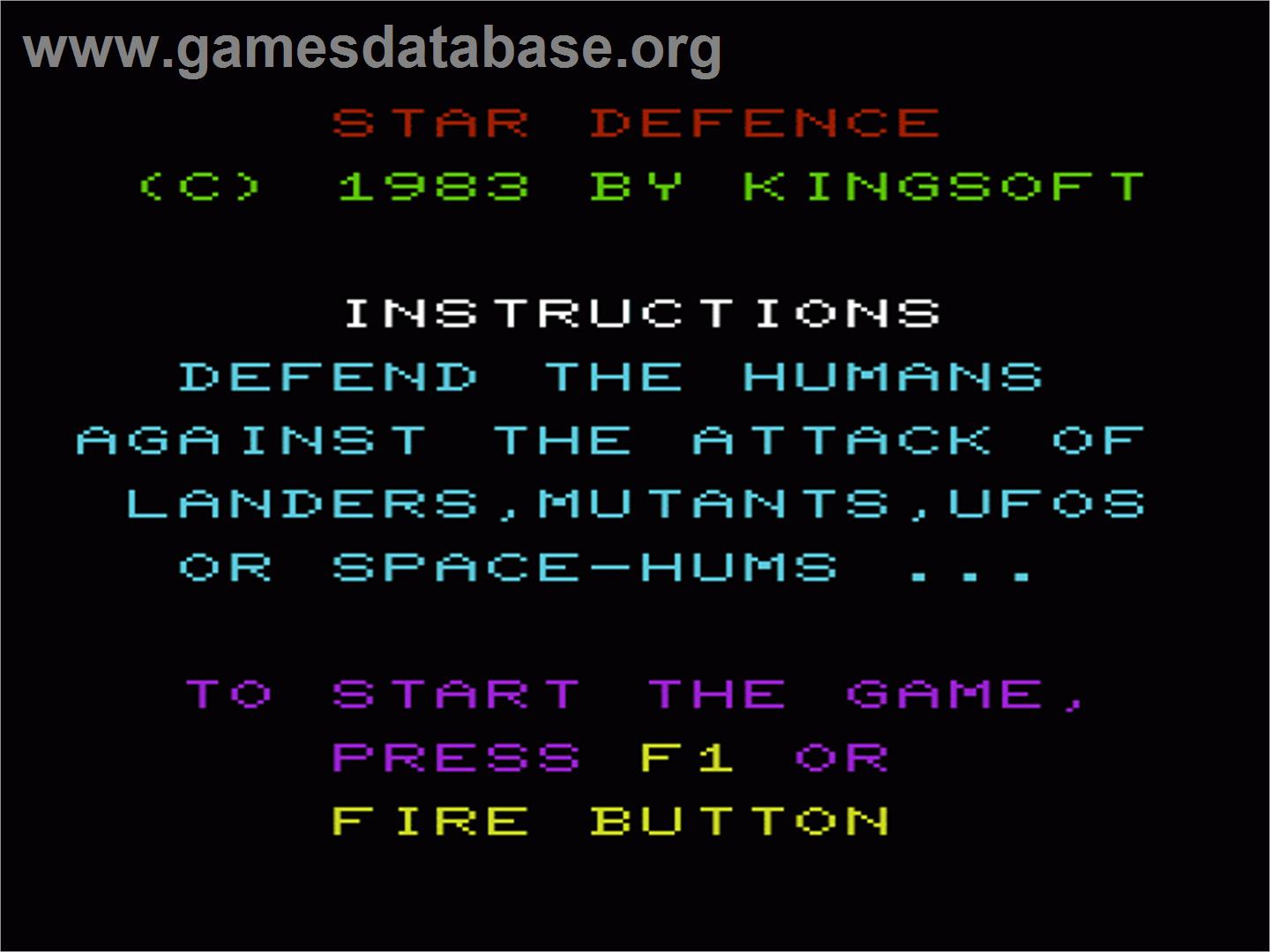 Star Defence - Commodore VIC-20 - Artwork - Title Screen