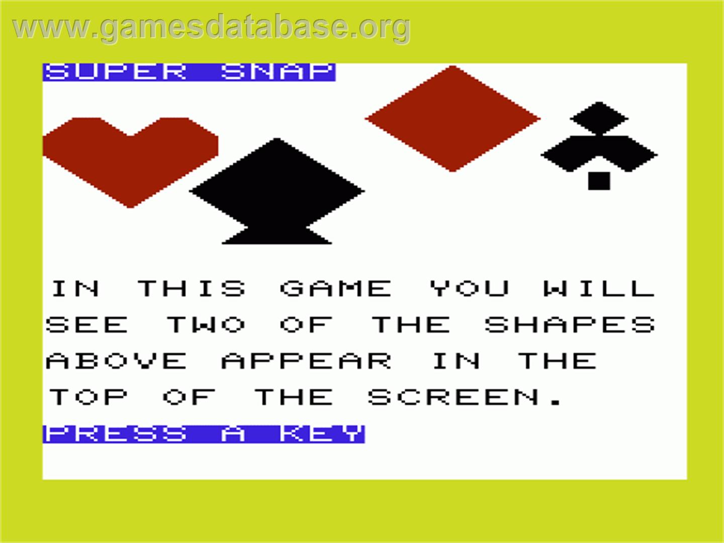 Super Snap - Commodore VIC-20 - Artwork - Title Screen