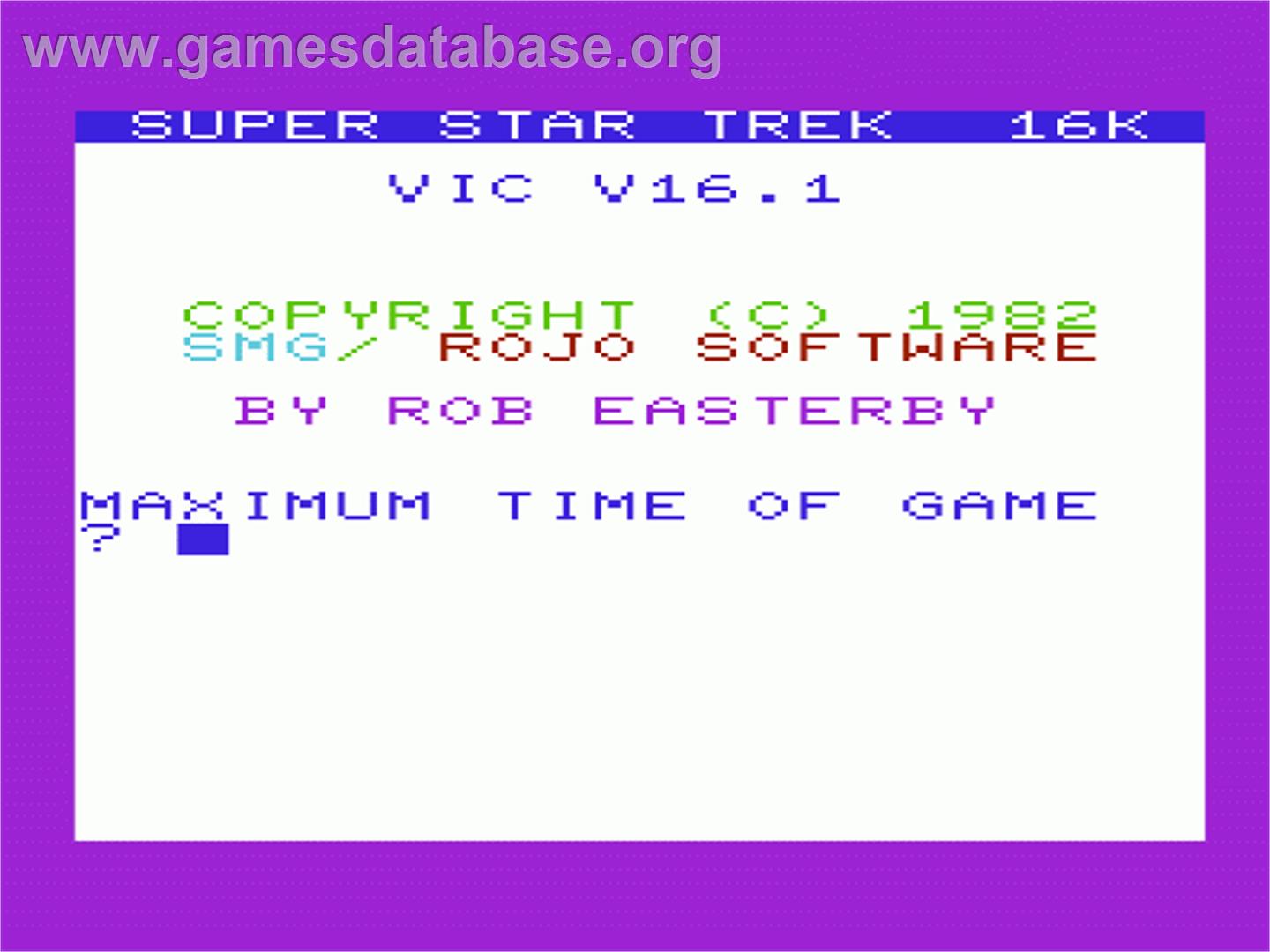 Super Star Trek - Commodore VIC-20 - Artwork - Title Screen