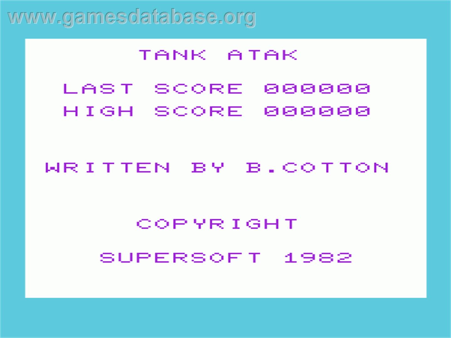 Tank Atak - Commodore VIC-20 - Artwork - Title Screen