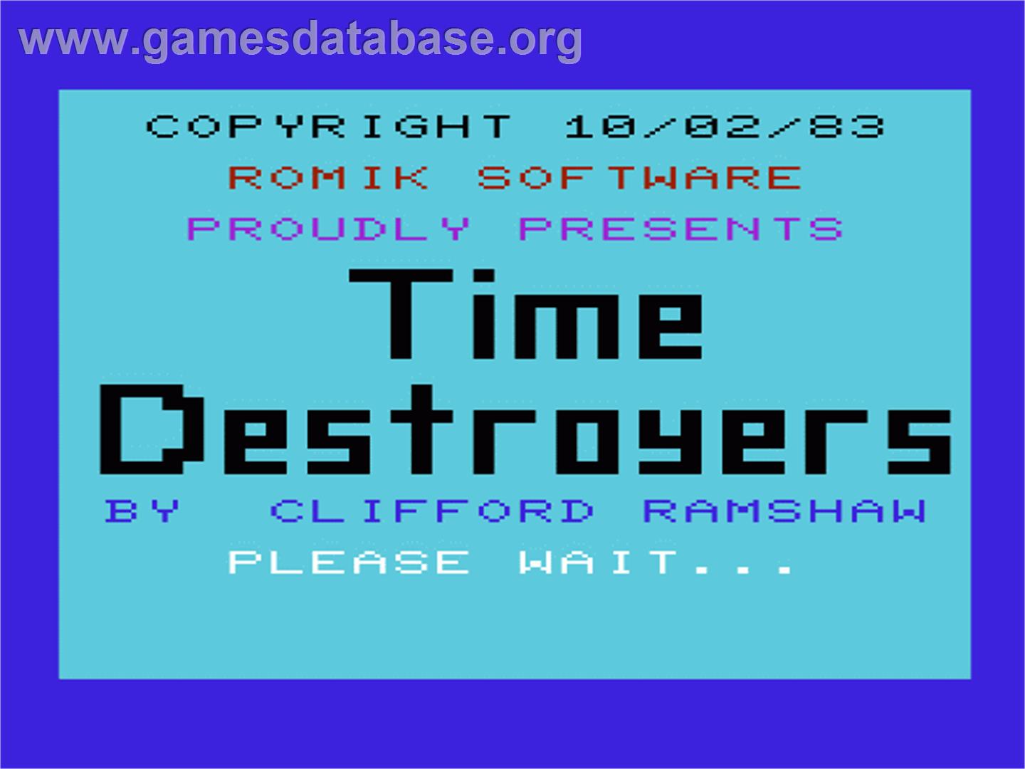 Time Destroyers - Commodore VIC-20 - Artwork - Title Screen