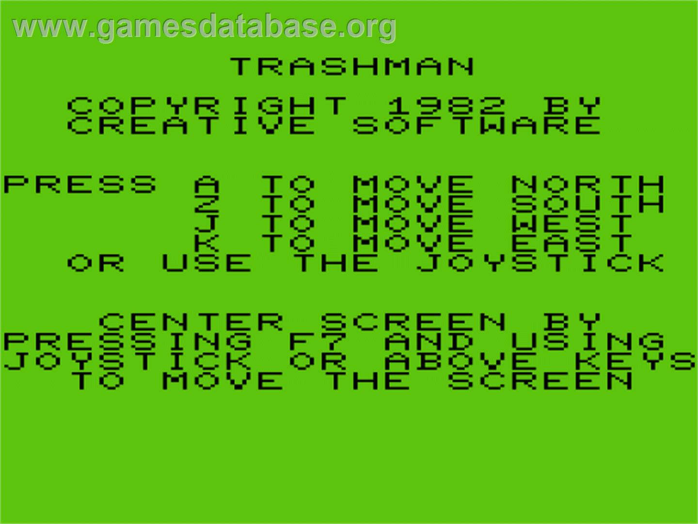 Trashman - Commodore VIC-20 - Artwork - Title Screen