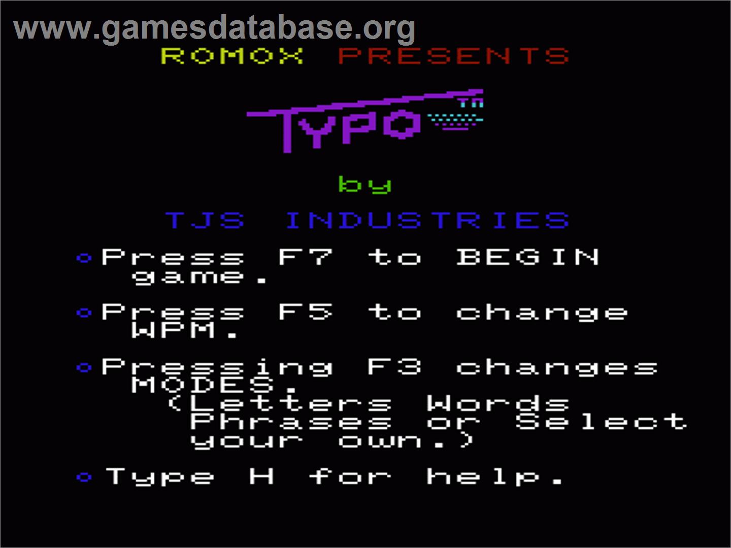 Typo - Commodore VIC-20 - Artwork - Title Screen