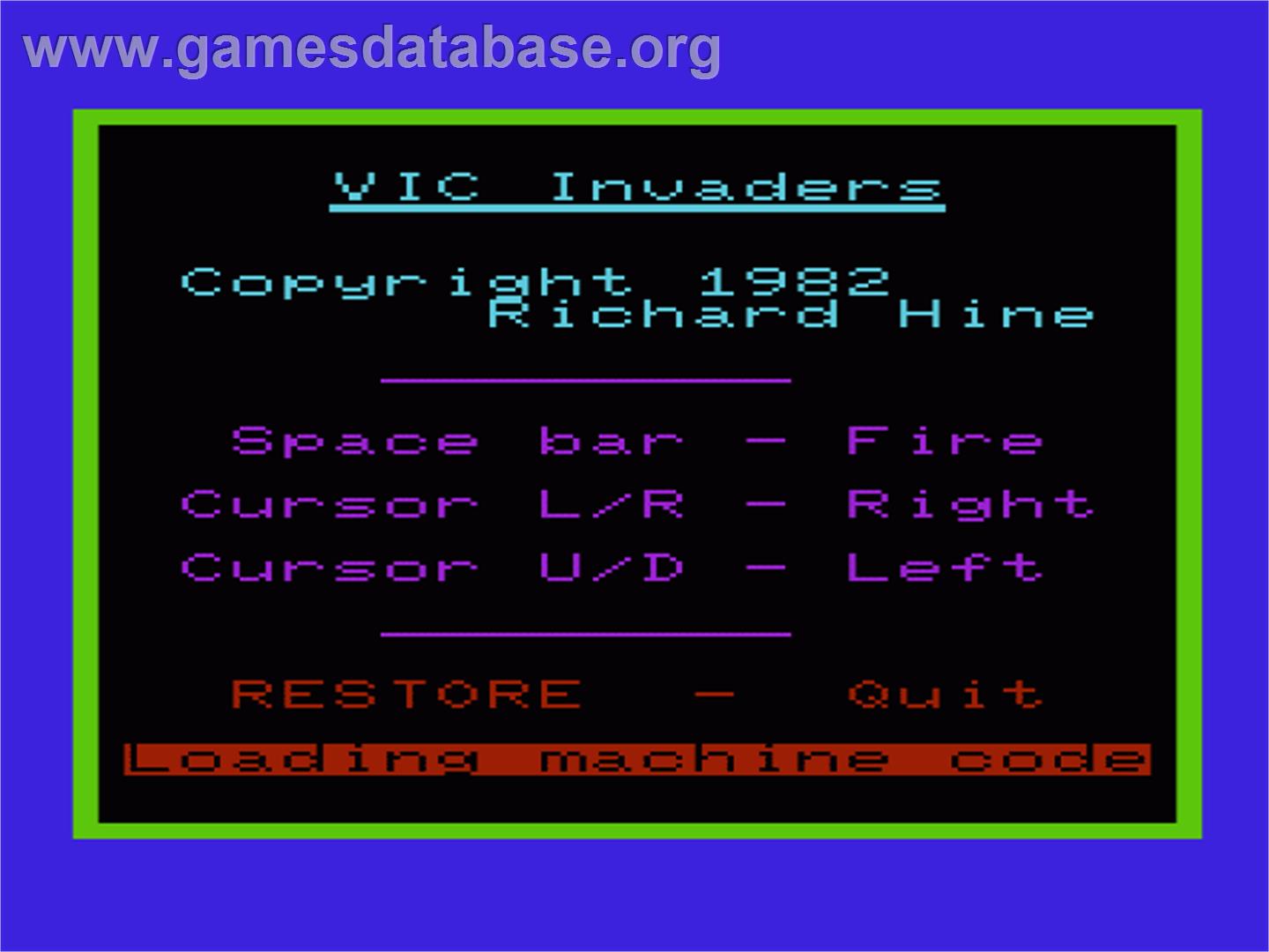 Vic Invaders - Commodore VIC-20 - Artwork - Title Screen