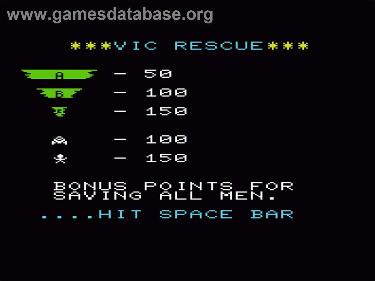 Vic Rescue - Commodore VIC-20 - Artwork - Title Screen