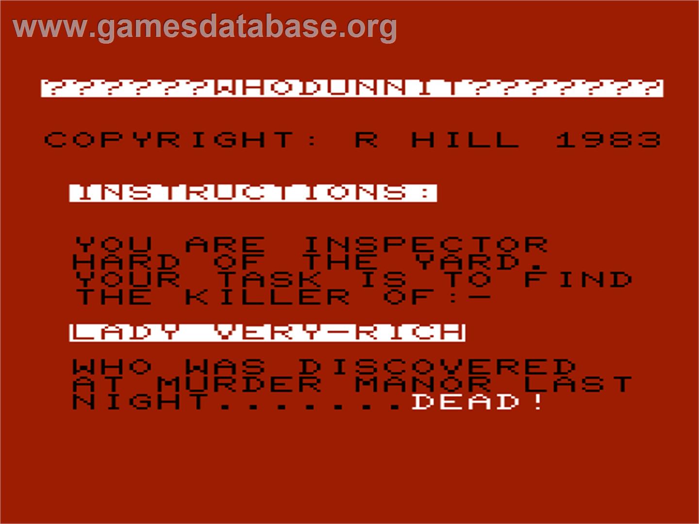 Whodunnit - Commodore VIC-20 - Artwork - Title Screen