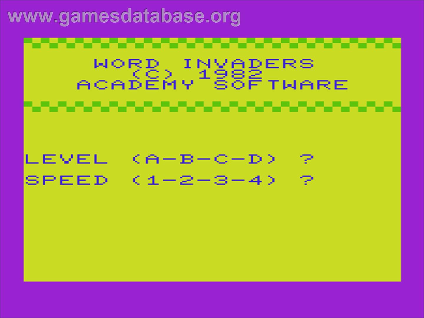 Word Invaders - Commodore VIC-20 - Artwork - Title Screen