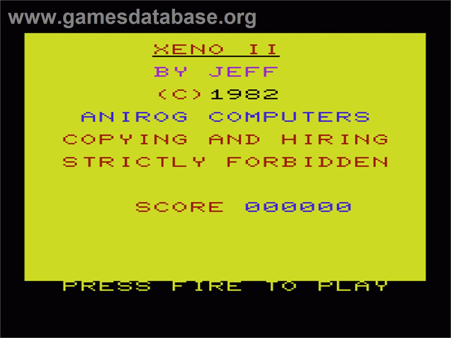 Xeno 2 - Commodore VIC-20 - Artwork - Title Screen