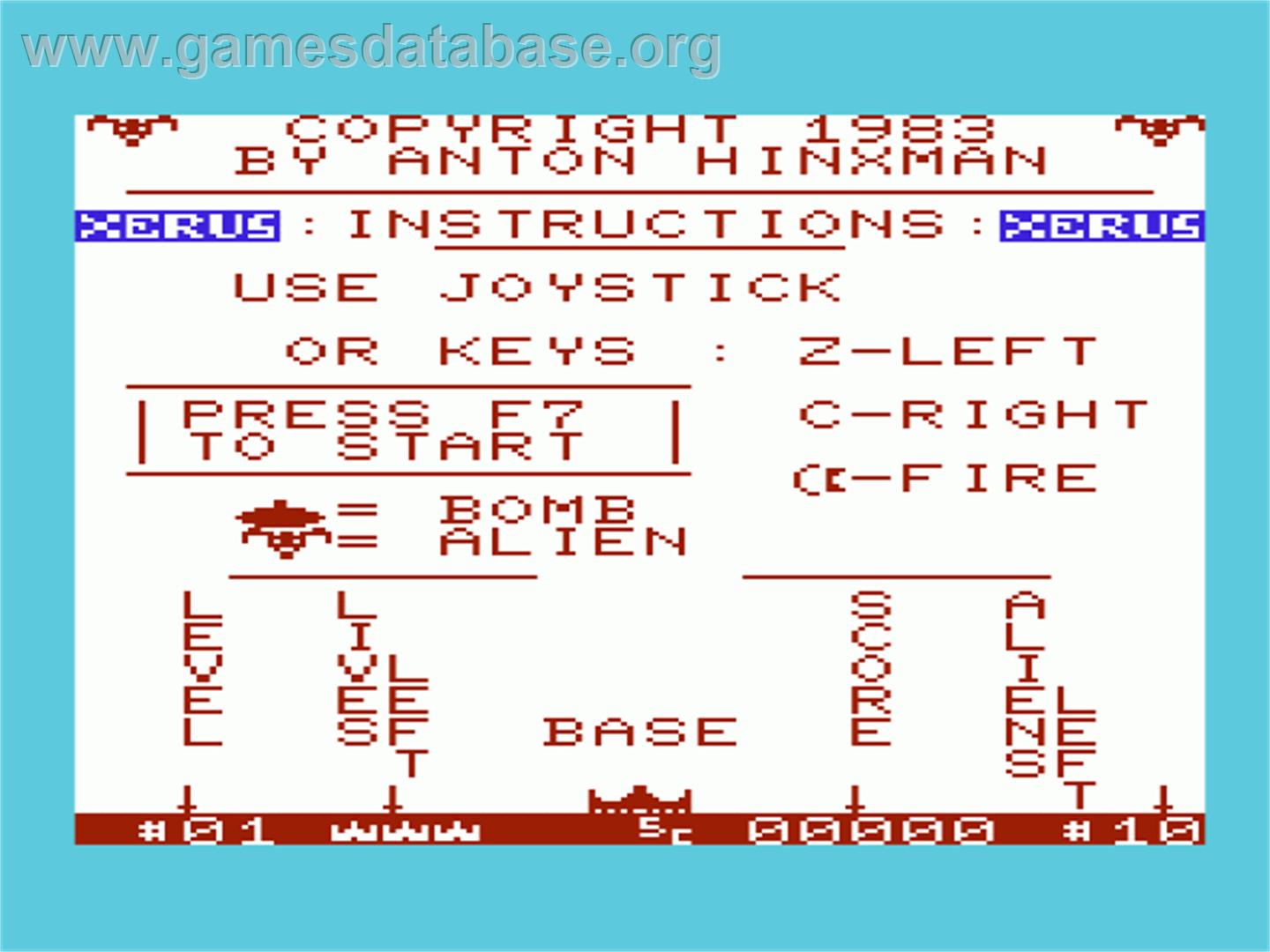 Xerus - Commodore VIC-20 - Artwork - Title Screen