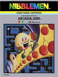Box cover for Nibblemen on the Emerson Arcadia 2001.