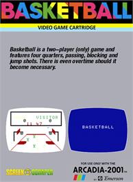 Box back cover for Basketball on the Emerson Arcadia 2001.