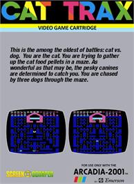 Box back cover for Cat Trax on the Emerson Arcadia 2001.