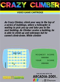 Box back cover for Crazy Climber on the Emerson Arcadia 2001.