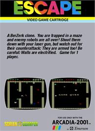 Box back cover for Escape on the Emerson Arcadia 2001.