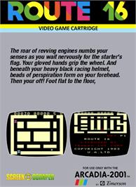 Box back cover for Route 16 on the Emerson Arcadia 2001.