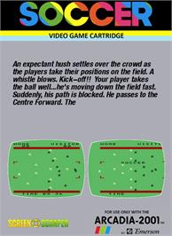 Box back cover for Soccer on the Emerson Arcadia 2001.