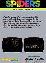 Box back cover for Spiders on the Emerson Arcadia 2001.