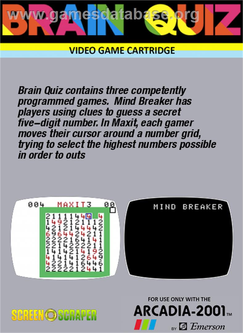 Brain Quiz - Emerson Arcadia 2001 - Artwork - Box Back