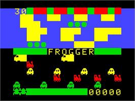 Title screen of Frogger on the Emerson Arcadia 2001.