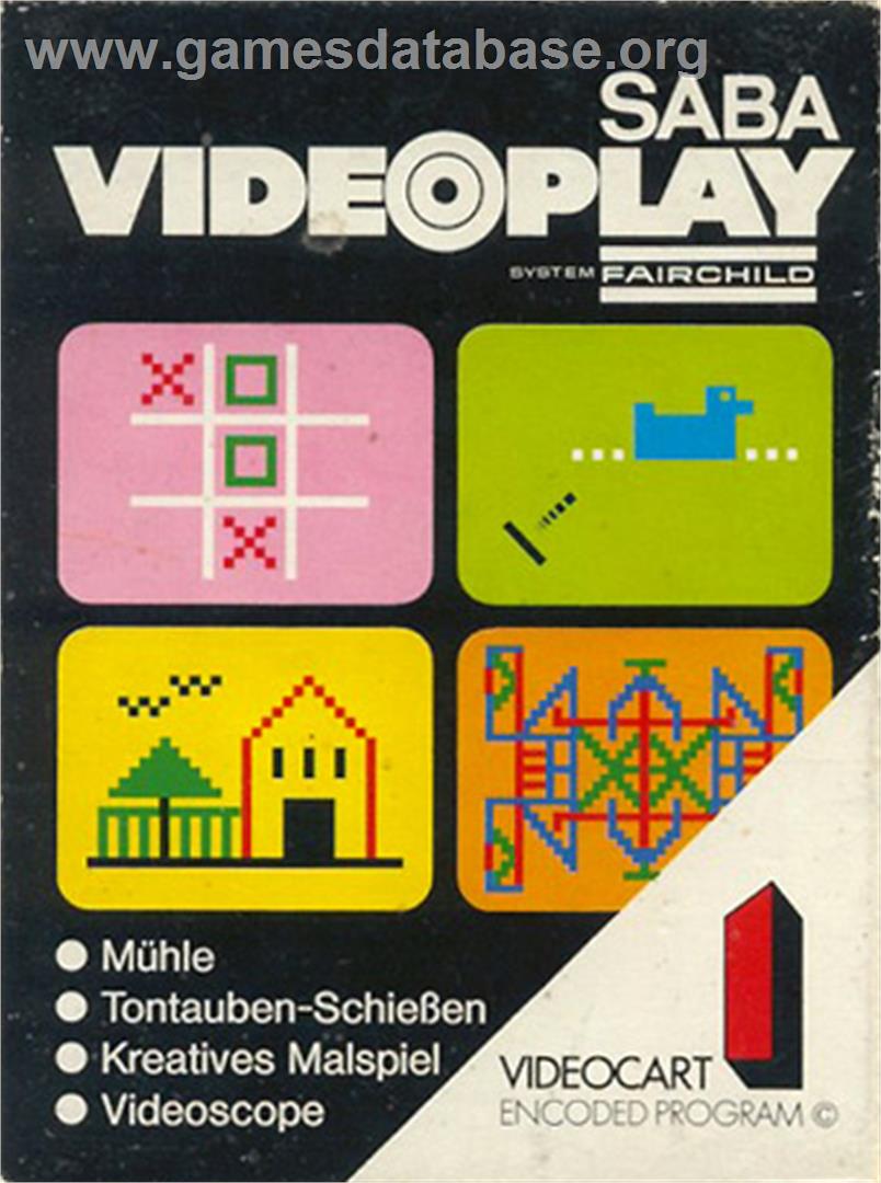 Muehle, Tontauben-Schiessen, Kreatives Malspiel, & Videoscope - Fairchild Channel F - Artwork - Box