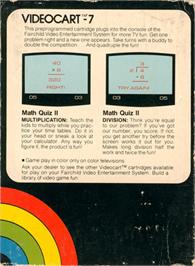 Box back cover for Math Quiz II: Multiplication & Division on the Fairchild Channel F.