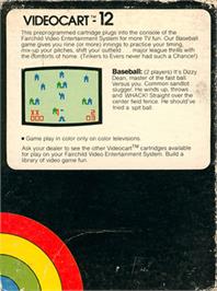 Box back cover for Videocart-12 - Baseball on the Fairchild Channel F.