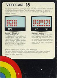 Box back cover for Videocart-15 - Memory Match on the Fairchild Channel F.