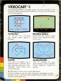 Box back cover for Videocart-1 - Tic-tac-toe, Shooting Gallery, Doodle, Quadra-doodle on the Fairchild Channel F.
