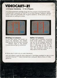 Box back cover for Videocart-21 - Bowling on the Fairchild Channel F.
