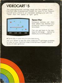 Box back cover for Videocart-5 - Space War on the Fairchild Channel F.