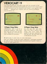 Box back cover for Videocart-9 - Drag Strip on the Fairchild Channel F.