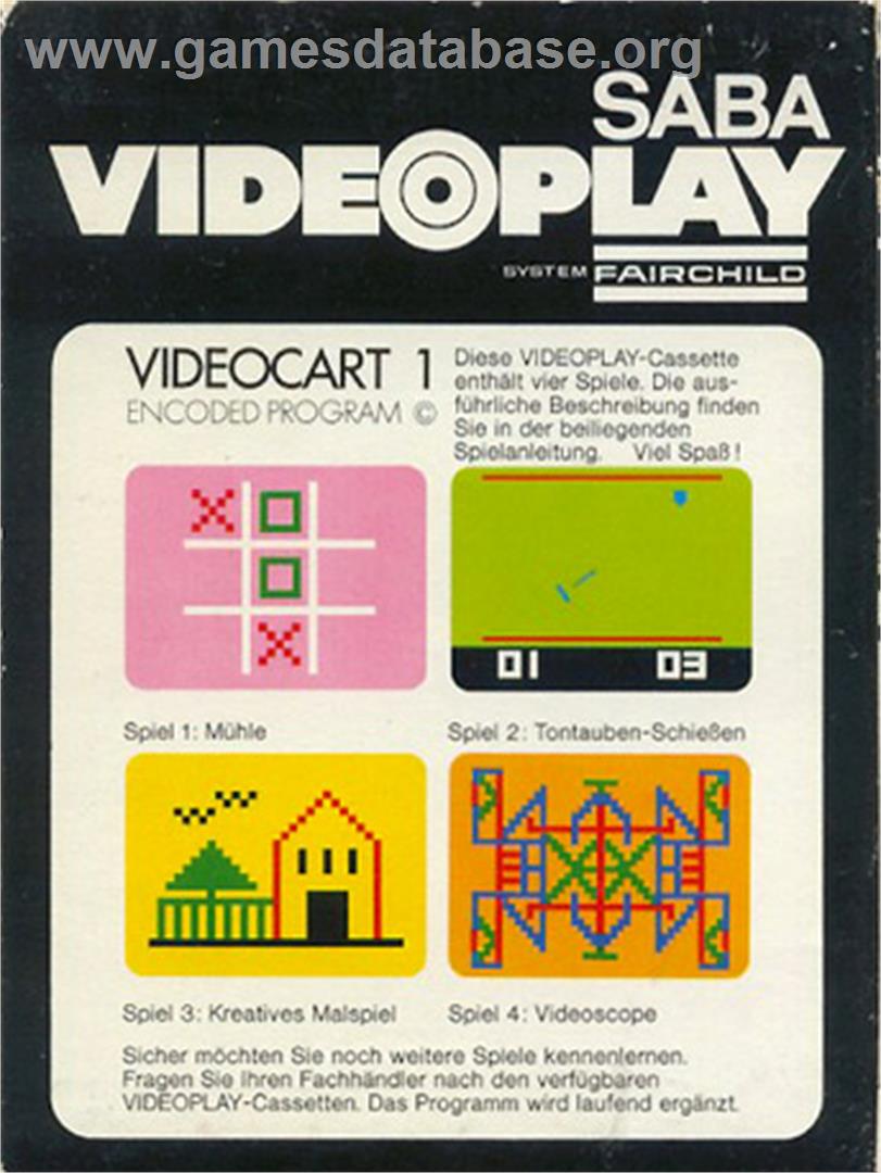 Muehle, Tontauben-Schiessen, Kreatives Malspiel, & Videoscope - Fairchild Channel F - Artwork - Box Back