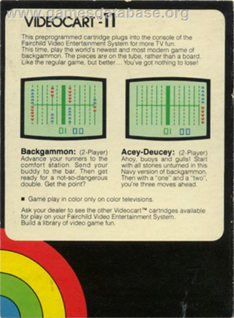 Videocart-11 - Backgammon, Acey-deucey - Fairchild Channel F - Artwork - Box Back