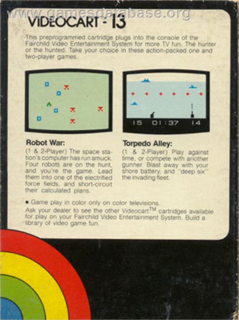 Videocart-13 - Robot War, Torpedo Alley - Fairchild Channel F - Artwork - Box Back