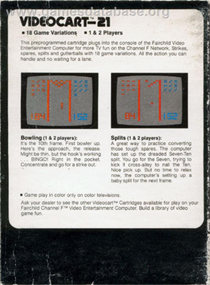 Videocart-21 - Bowling - Fairchild Channel F - Artwork - Box Back