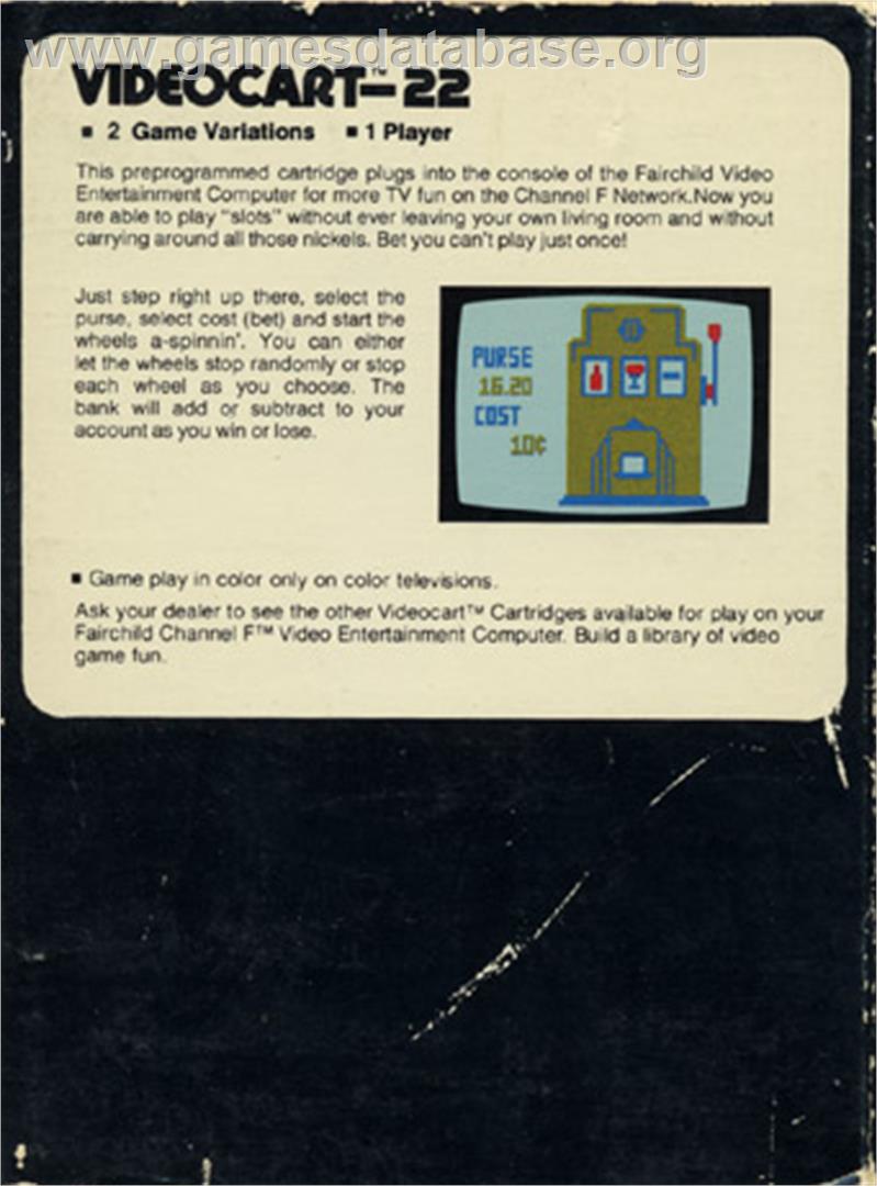 Videocart-22 - Slot Machine - Fairchild Channel F - Artwork - Box Back