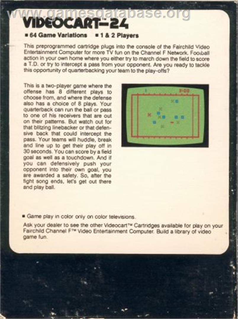 Videocart-24 - Pro Football - Fairchild Channel F - Artwork - Box Back