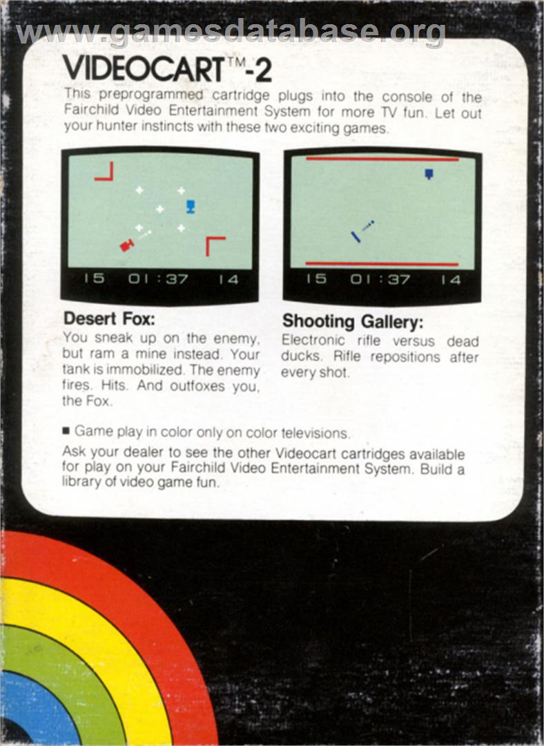 Videocart-2 - Desert Fox, Shooting Gallery - Fairchild Channel F - Artwork - Box Back